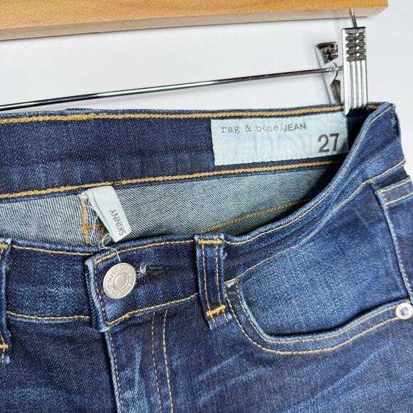 Rag & Bone Womens Size 27 Skinny Jeans in Kensington Dark Wash Denim Whiskering - Picture 6 of 11